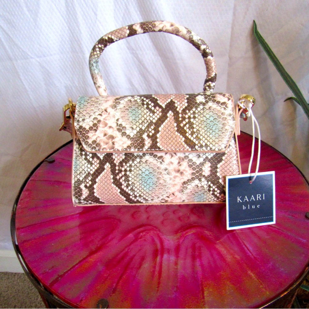 Kaari Blue | Pink Snakeskin Handbag